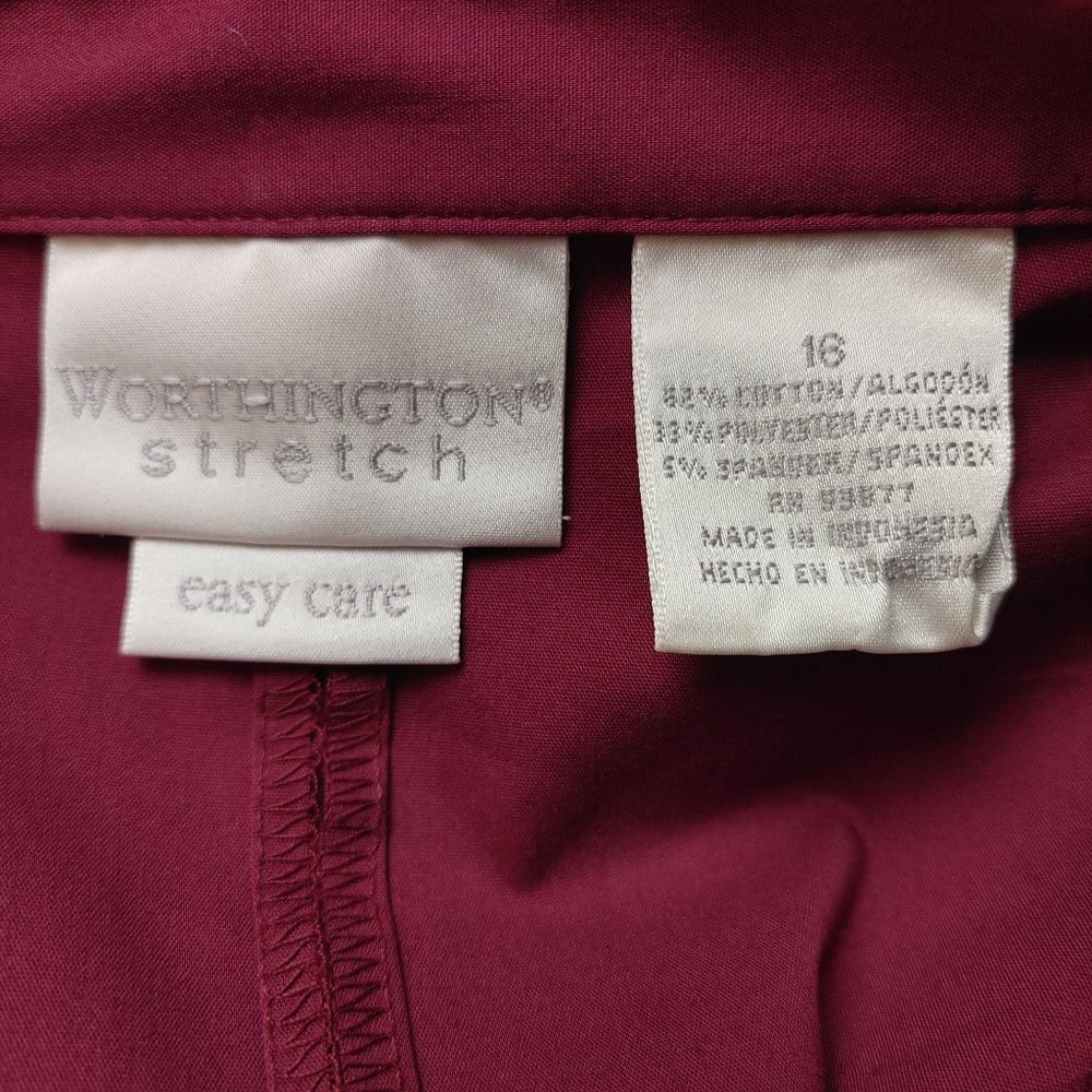 Worthington Stretch Easy Care Men's Red Long Sleeve Button Down Shirt 16 - Picture 3 of 3